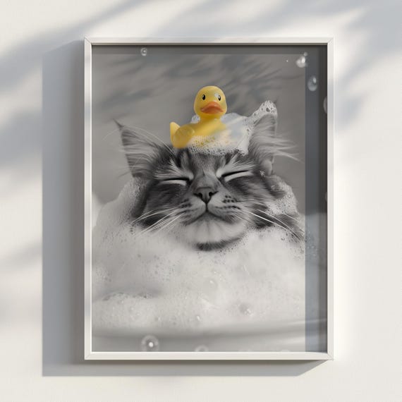 Soapy Somali Kitten Funny Cat Bathroom Print Cute Wall Art Poster