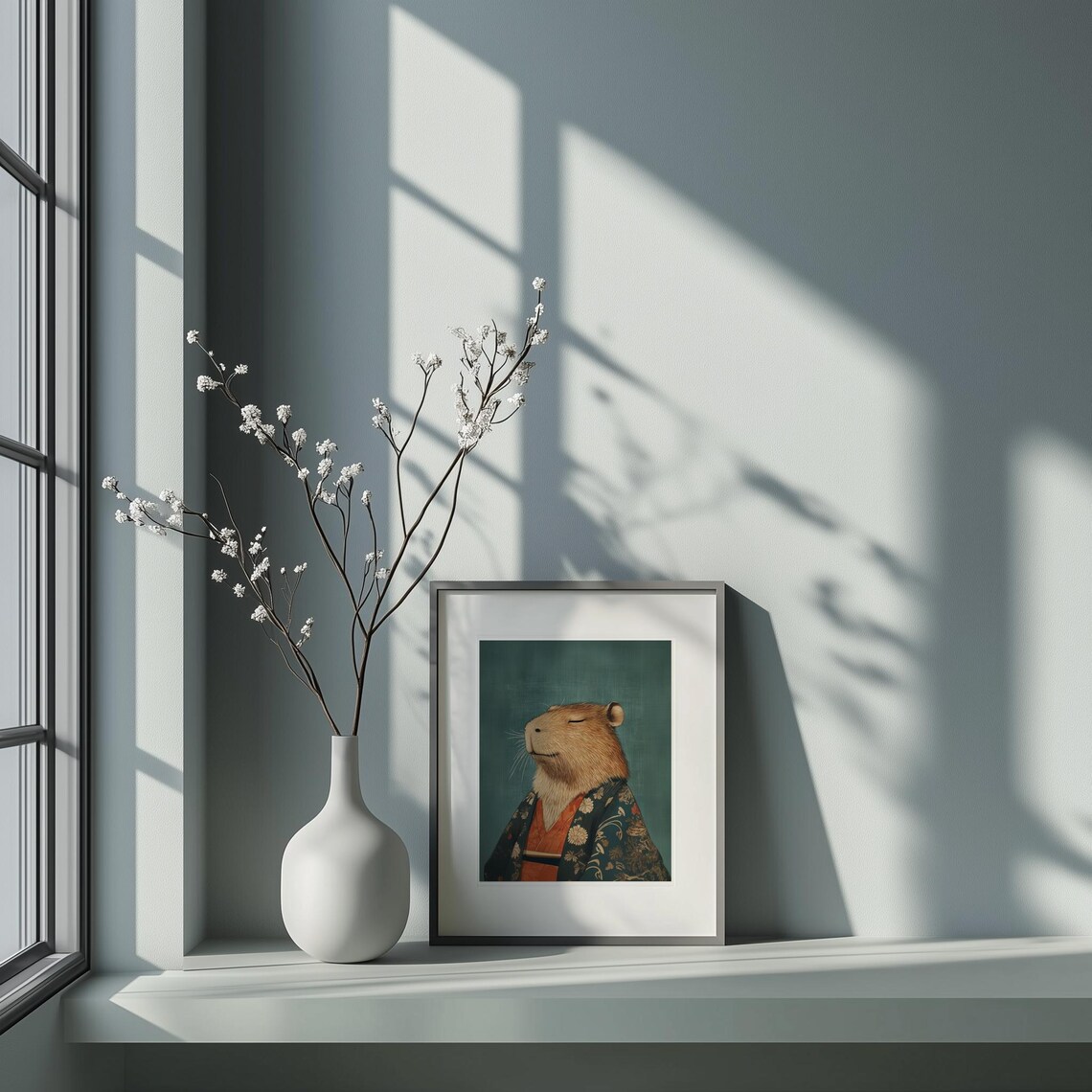 Capybara in Kimono Japanese Floral Teal Portrait Funny Art Poster - Image 5