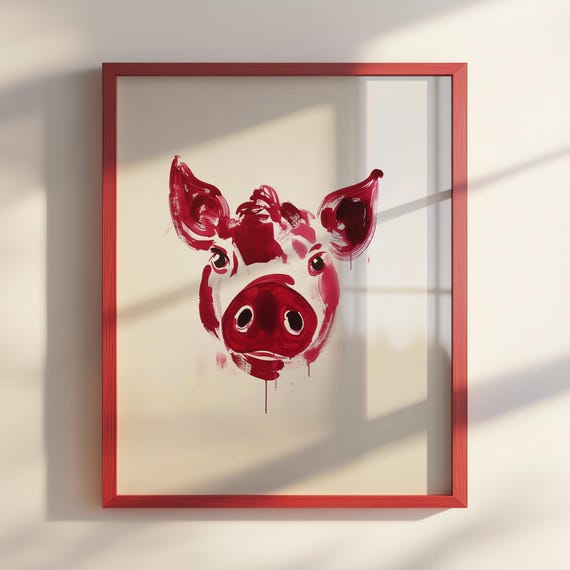 Sumie Pig Print Japanese Ink Wash Painting Minimalist Farmhouse Wall Art Zen Animal Poster Elegant Brushstroke Decor