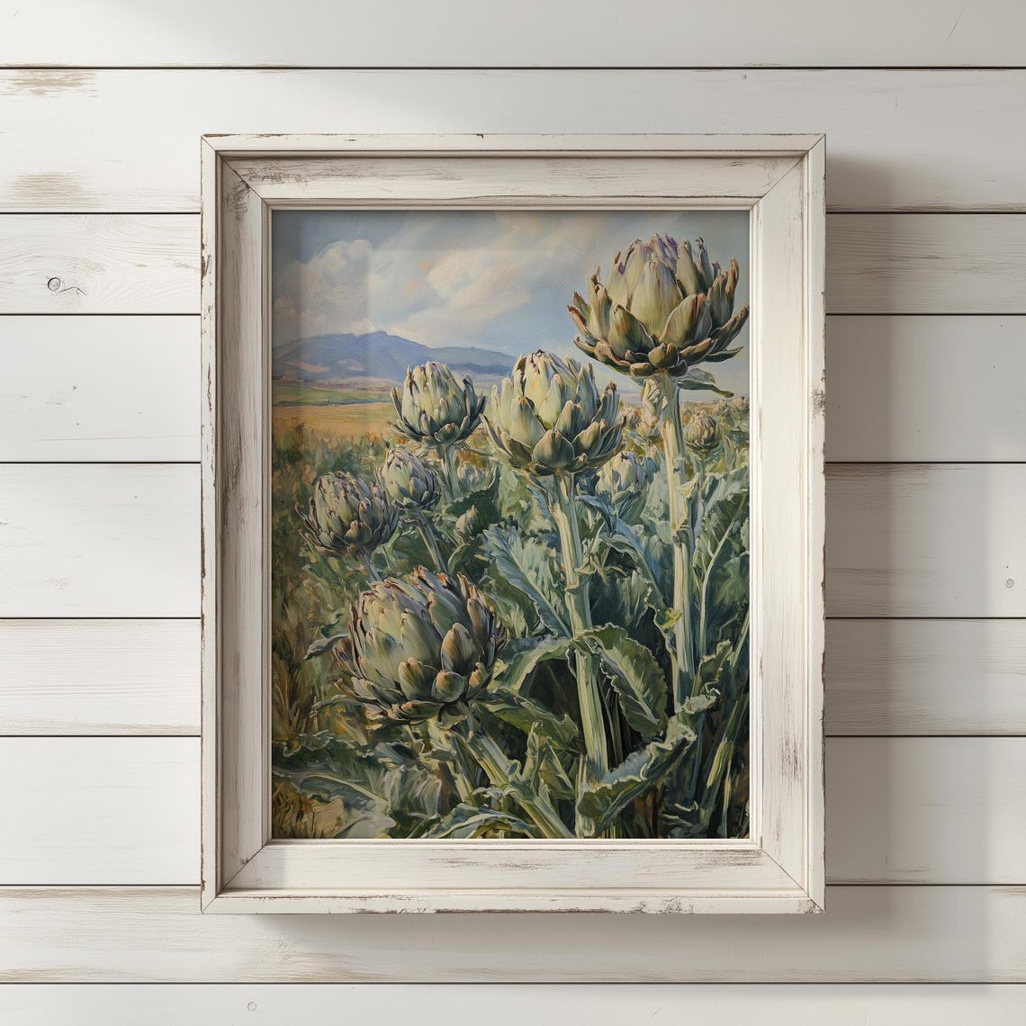Artichoke Field Countryside Oil Painting Rustic Botanical Wall Art
