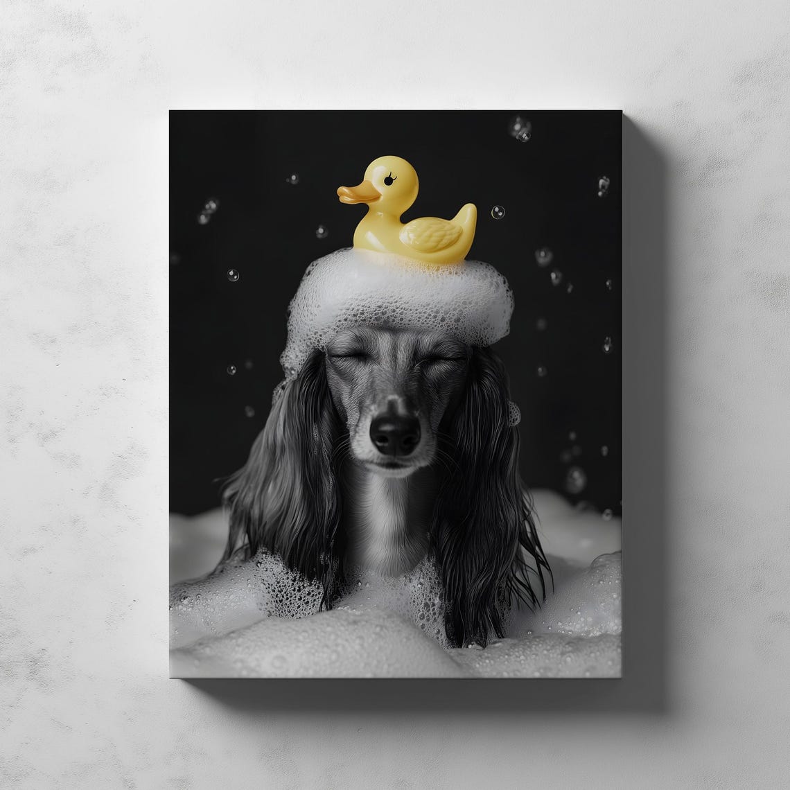 Saluki Dog Bubble Bath With Rubber Duck Funny Sighthound Poster - Image 2