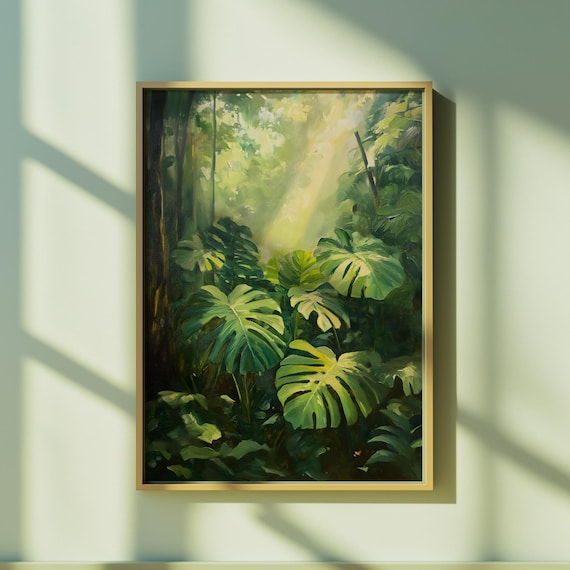 Monstera Majesty Tropical Jungle Art Natureinspired Botanical Painting Instant Rustic Wall Decor