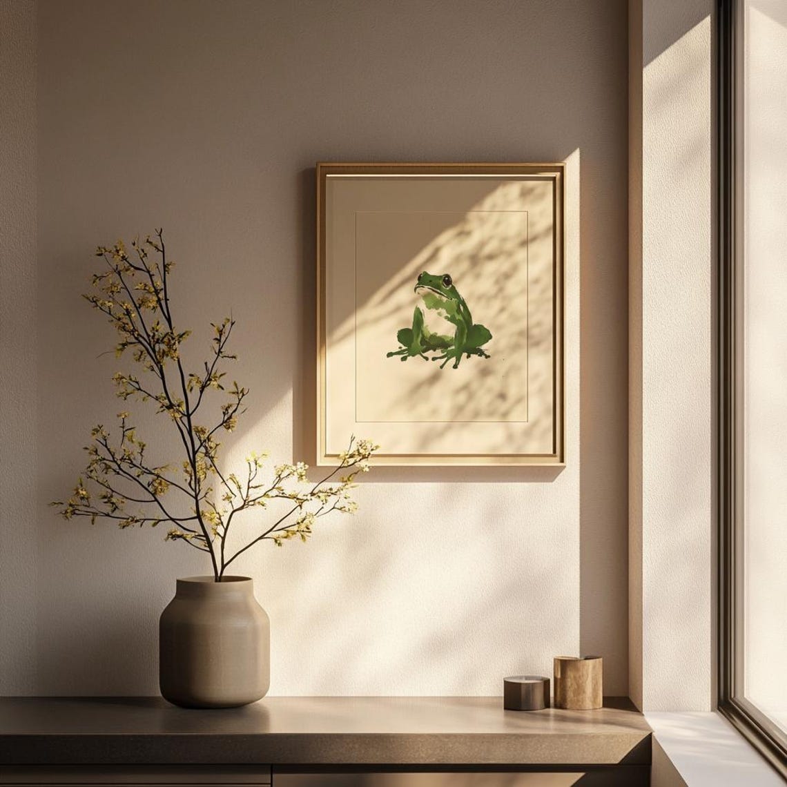 Green Frog Japanese Sumi E Ink Minimalist Zen Animal Art Poster - Image 3