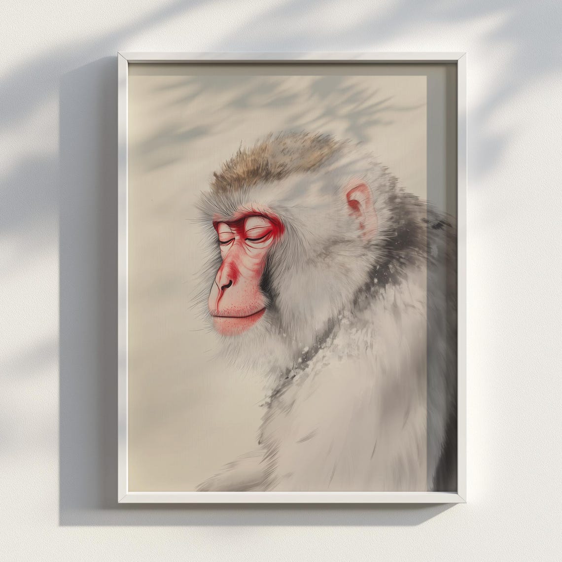 Japanese Macaque Snow Monkey Portrait Minimal Animal Art Poster