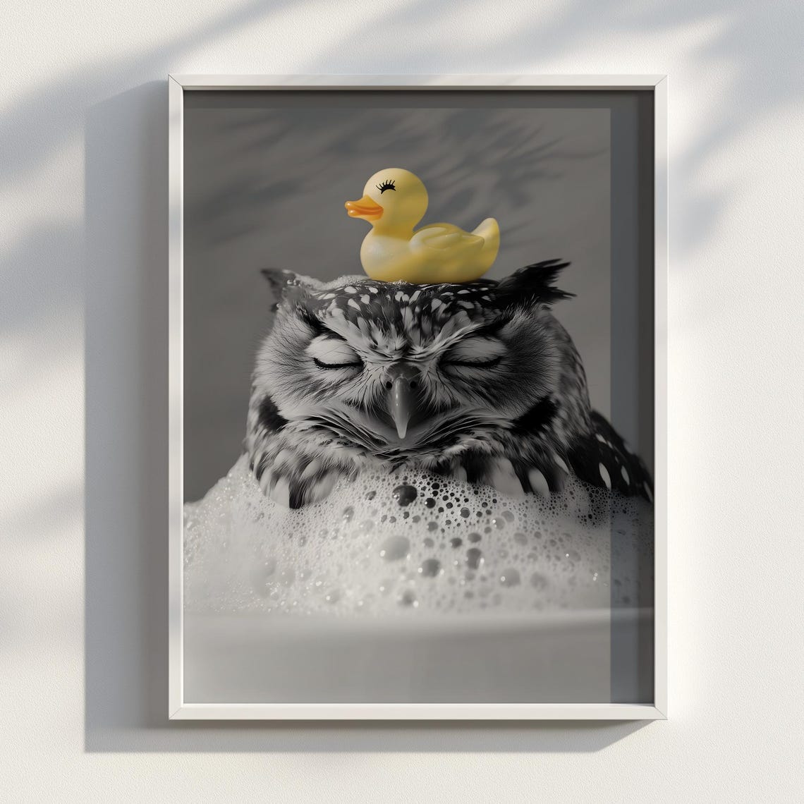 Soapy Owl Relaxed Bird Art Poster Cute Wall Avian Bubble Bathroom