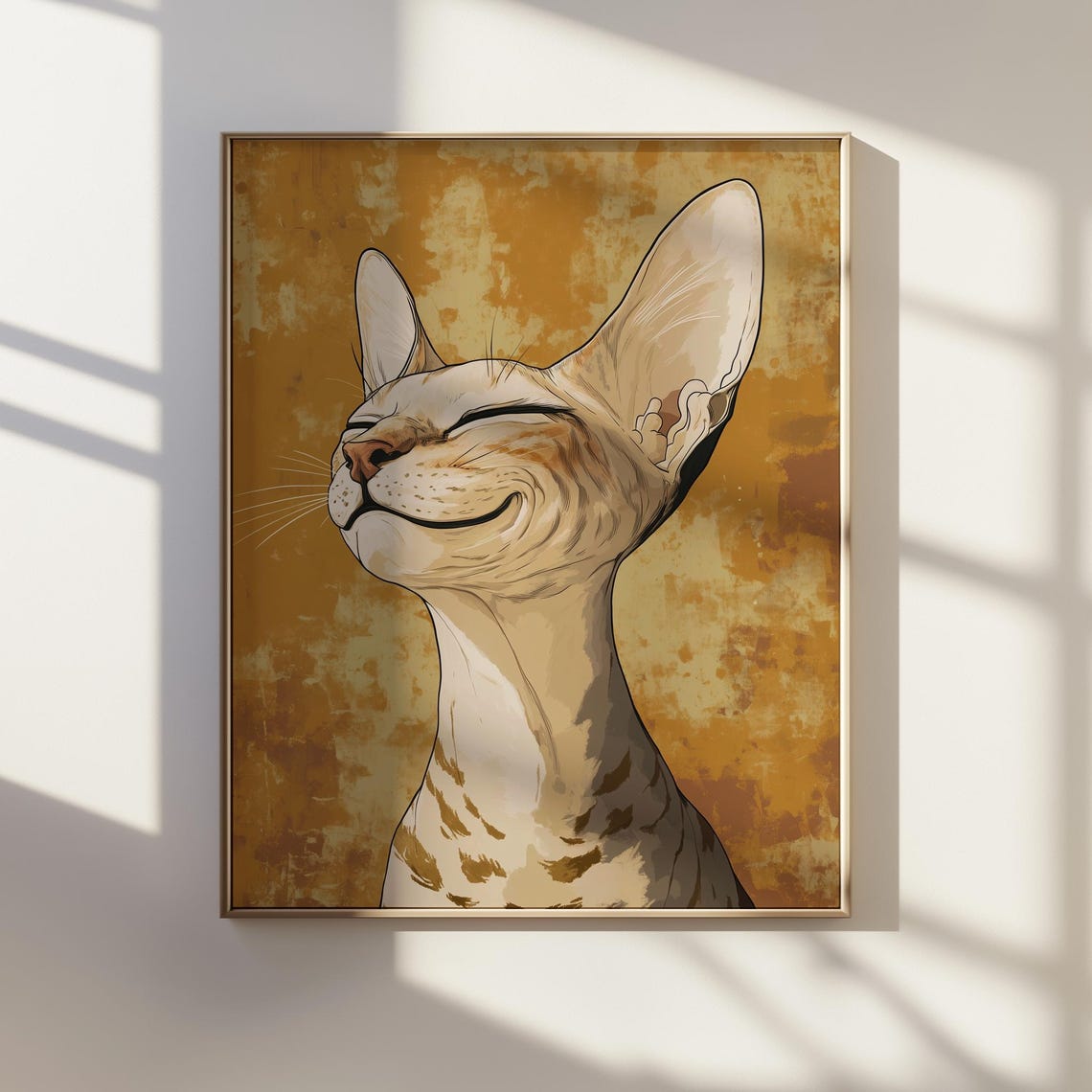 Smiling Sphynx Cat Portrait Golden Background Cat Lover Poster