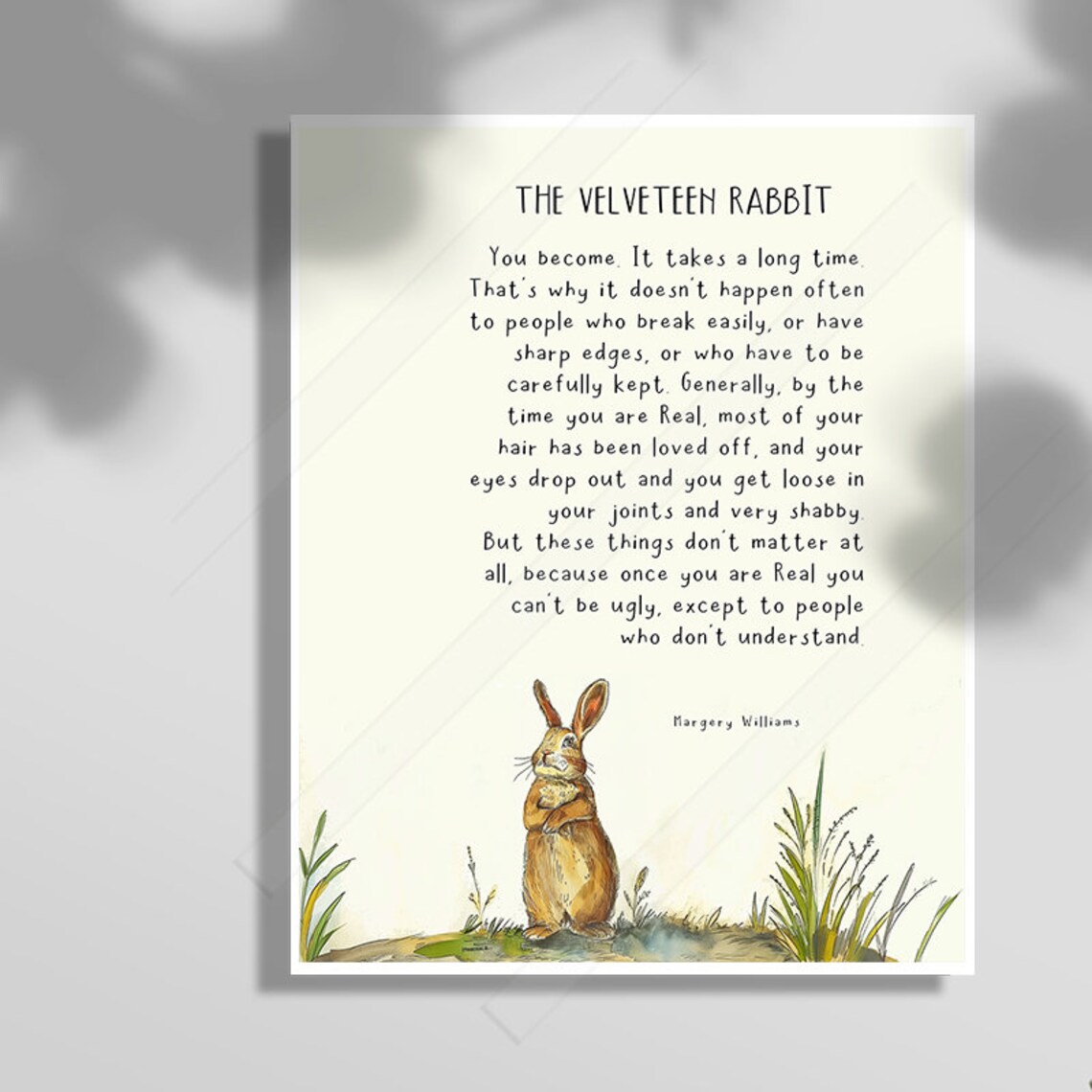 The Velveteen Rabbit Once You Are Real Quote Bunny Nursery Poster