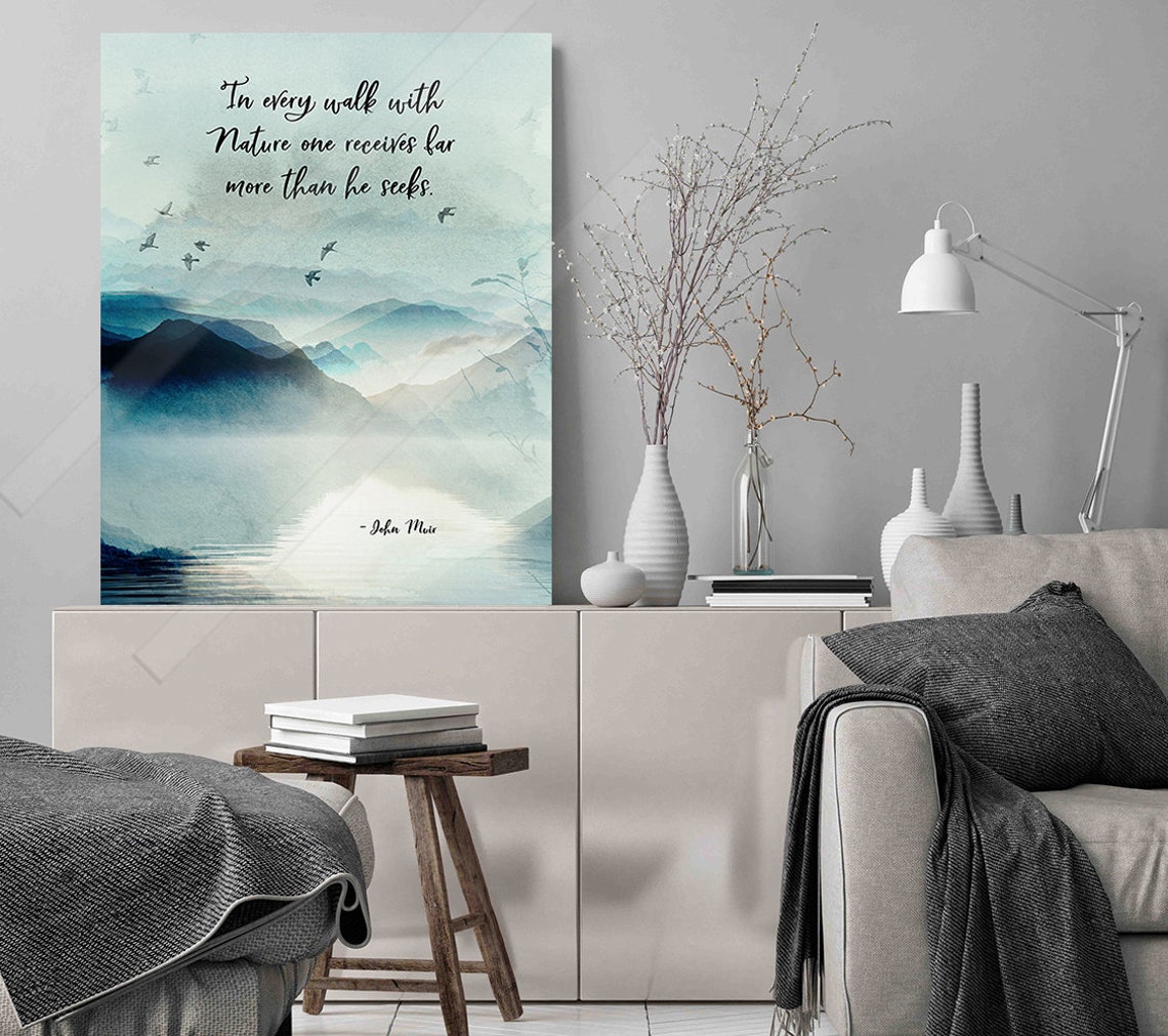 John Muir In Every Walk With Nature Misty Mountains Watercolor Poster - Image 3