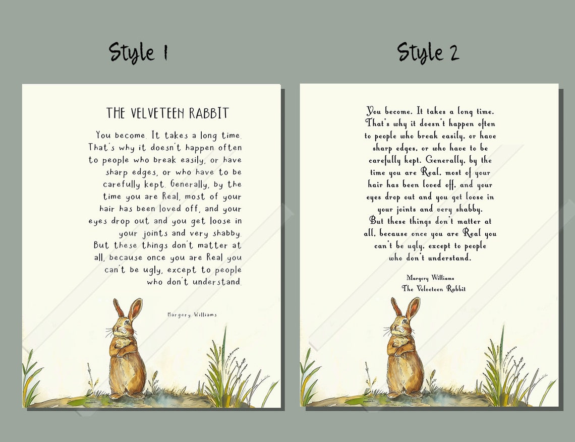 The Velveteen Rabbit Once You Are Real Quote Bunny Nursery Poster - Image 2