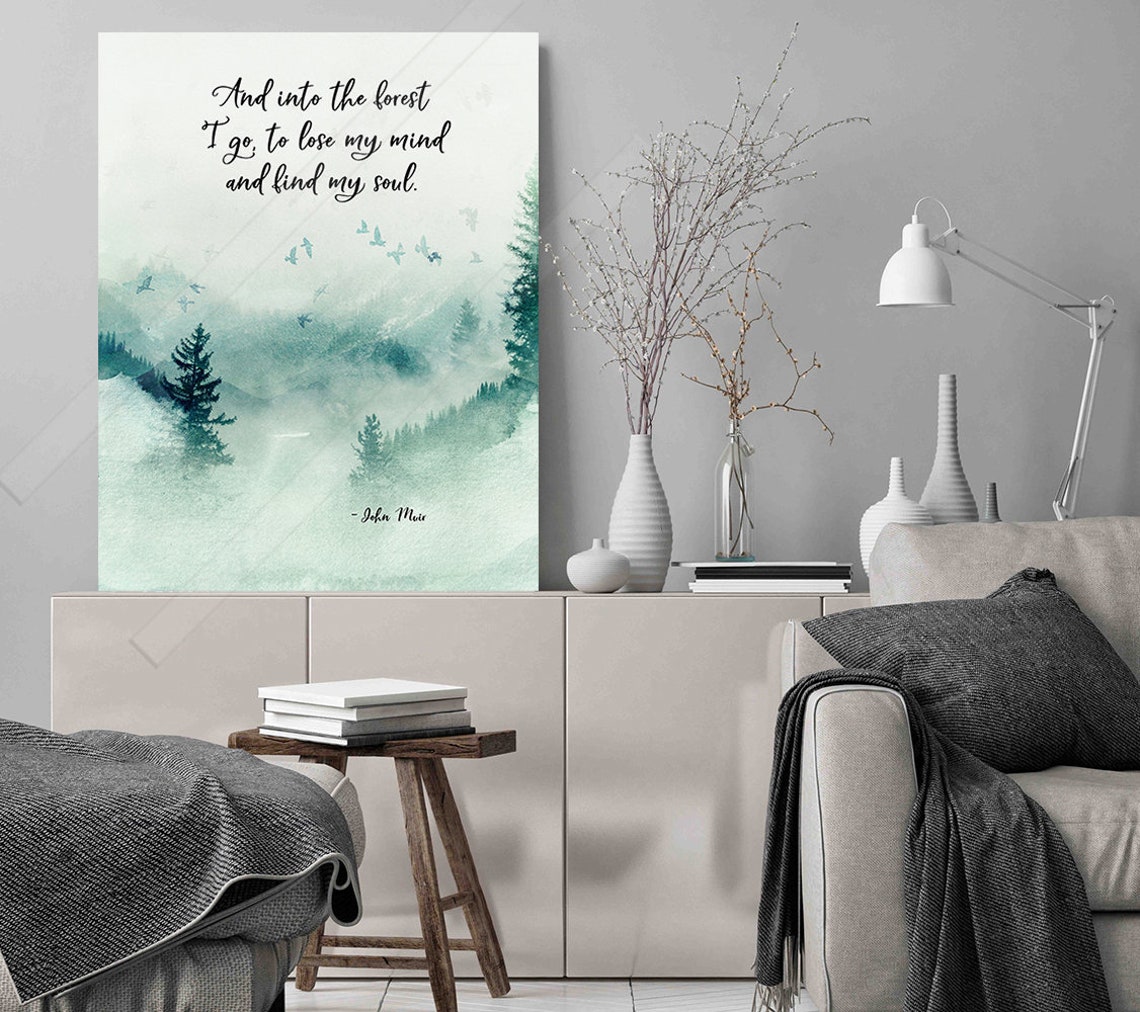 John Muir Into The Forest I Go Misty Pine Watercolor Quote Poster - Image 3