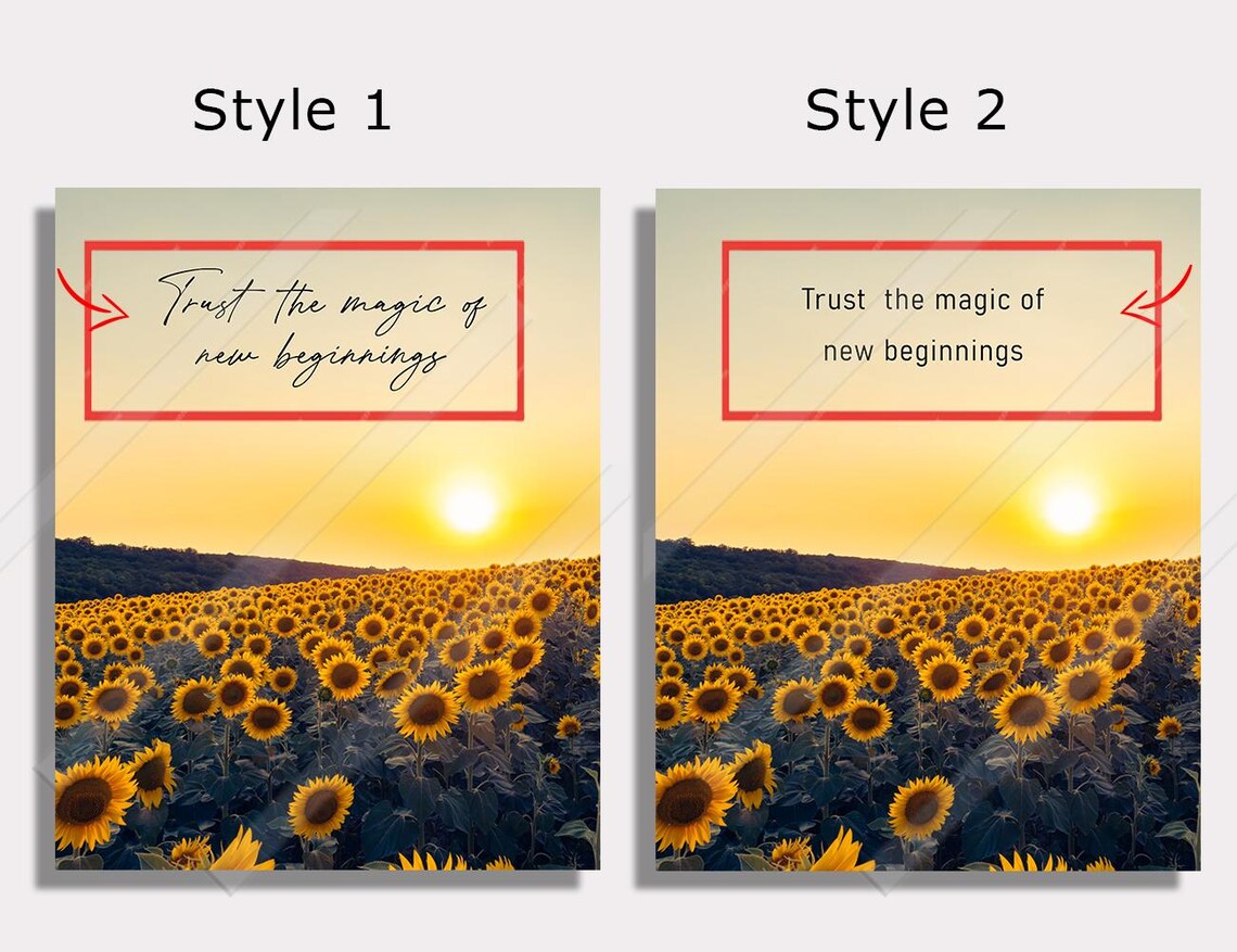 Trust The Magic Of New Beginnings Quote Sunflower Field Sunset Photography Print - Image 4