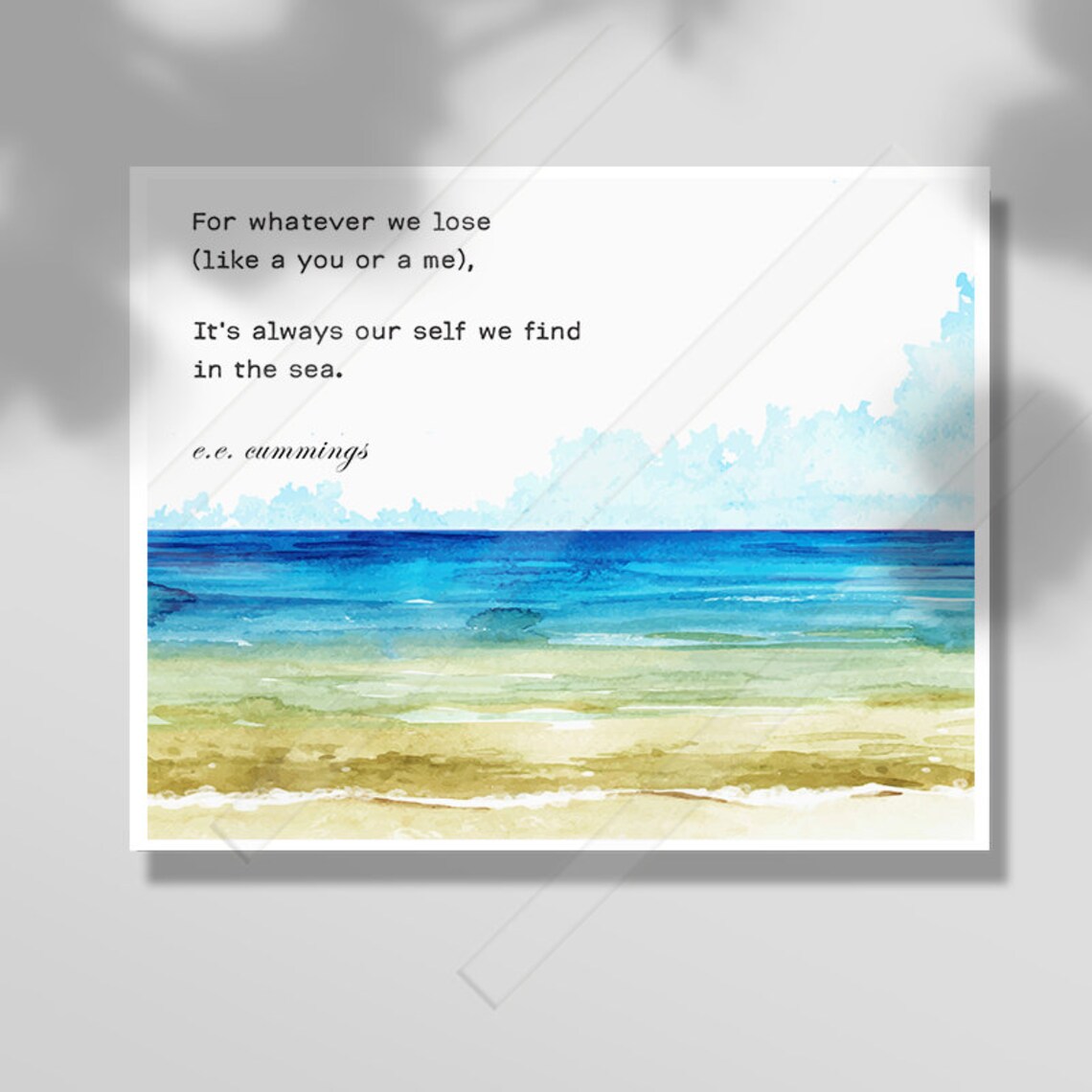 E E Cummings Sea Poem Print Whatever We Lose Watercolor Ocean Beach Wall Decor - Image 3