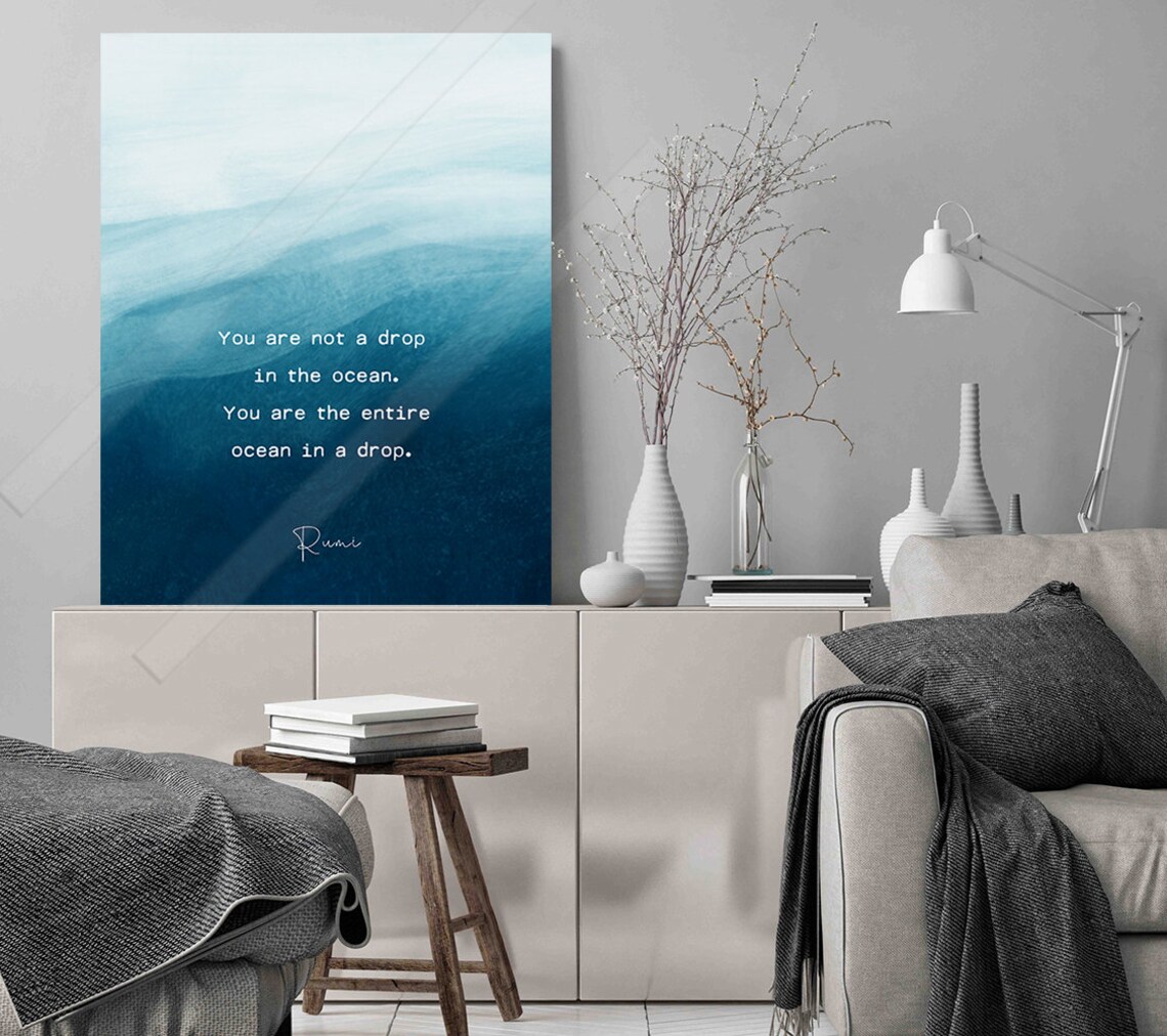 Rumi Ocean Quote Print You Are Not A Drop Blue Watercolor Sea Gradient Wall Decor - Image 2