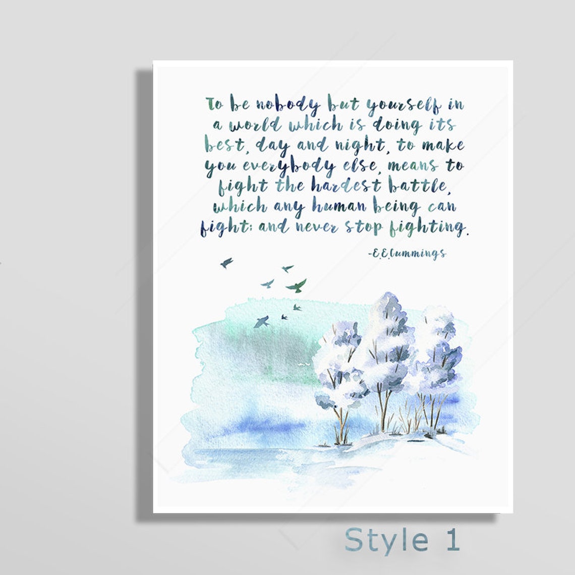 E E Cummings To Be Nobody But Yourself Snowy Birch Watercolor Poster - Image 3