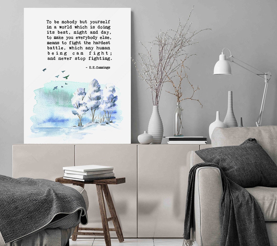 E E Cummings To Be Nobody But Yourself Snowy Birch Watercolor Poster - Image 2