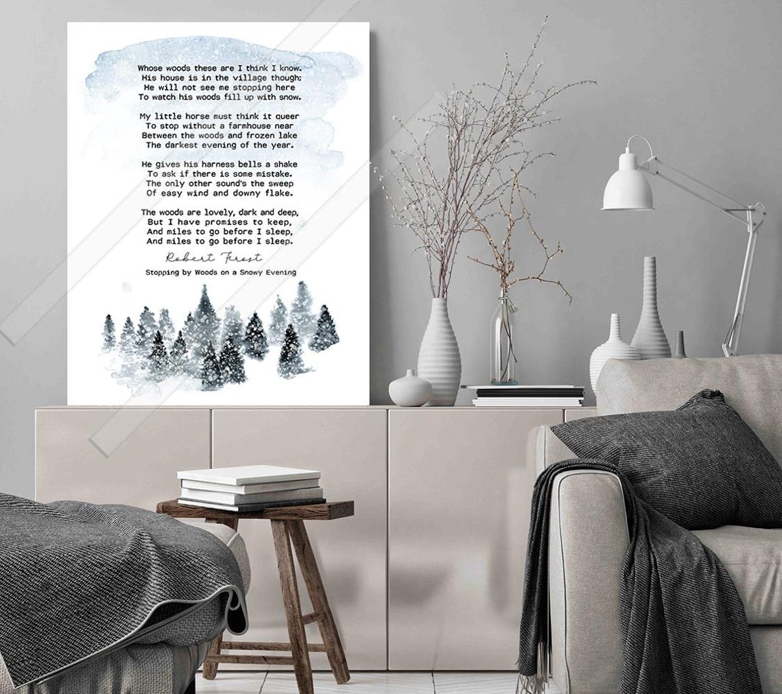Robert Frost Stopping By Woods Snowy Evening Poem Winter Poster - Image 3