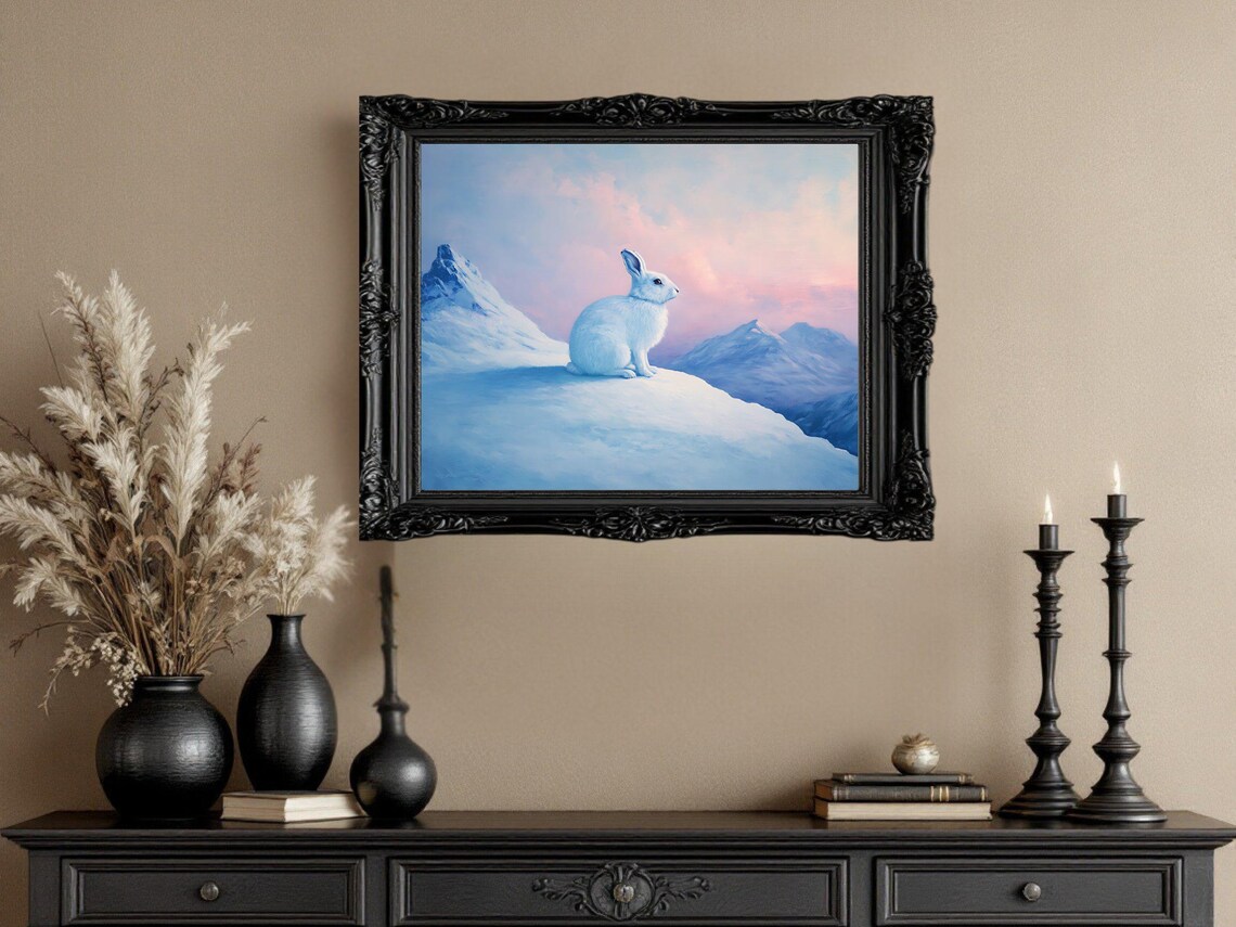 Winter Wonderland Rabbit, Snowy Mountain Scene - Image 3