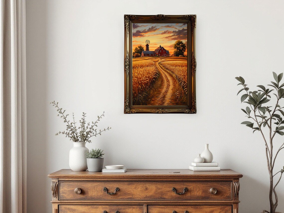 Rustic Farmhouse Sunset, Country Barn Landscape Print - Image 2