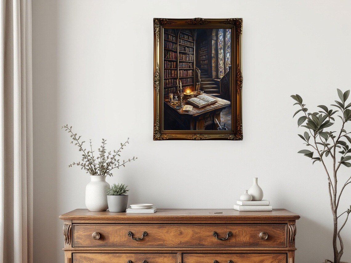 Vintage Library Gothic Study Decor, Book Lovers - Image 3