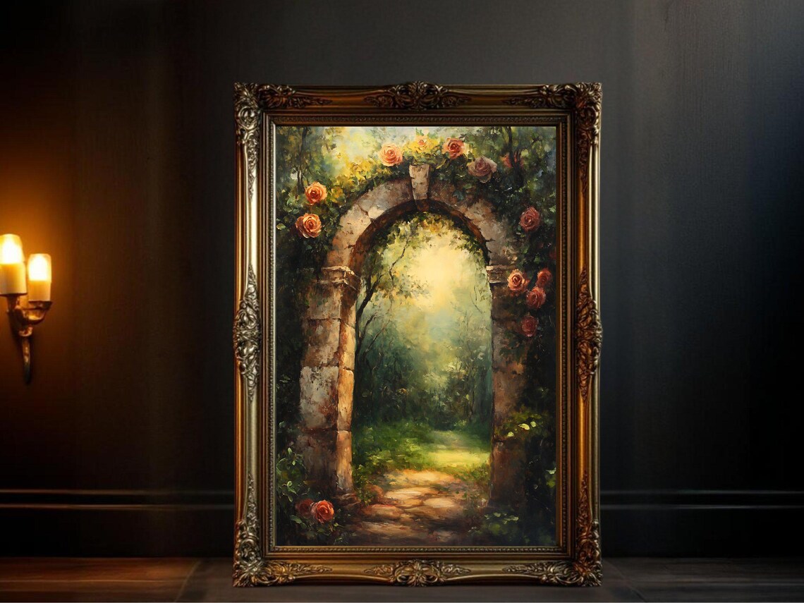Enchanting Garden Arch, Mystical Pathway Art Print