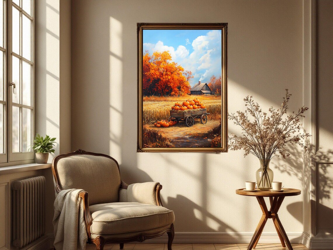 Rustic Fall Landscape - Pumpkin Patch, Autumn Decor - Image 3