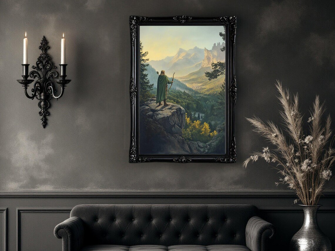 Fantasy Ranger With Bow, Mountain Landscape Poster - Image 2