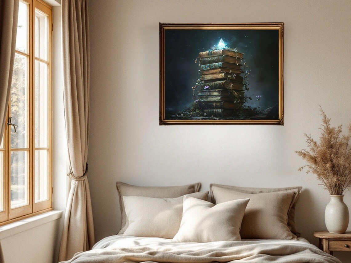 Mystical Book Stack, Magical Crystal Illustration - Image 2