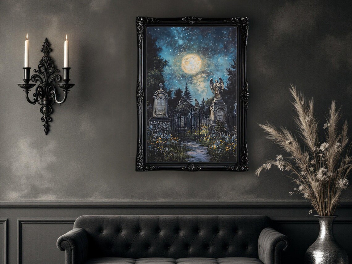 Mystical Graveyard At Night, Gothic Landscape Poster - Image 2