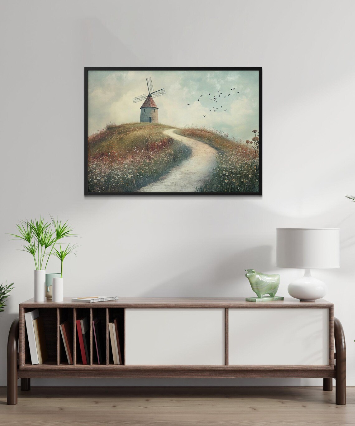 Windmill In Field Art Print, Rustic Landscape - Image 2