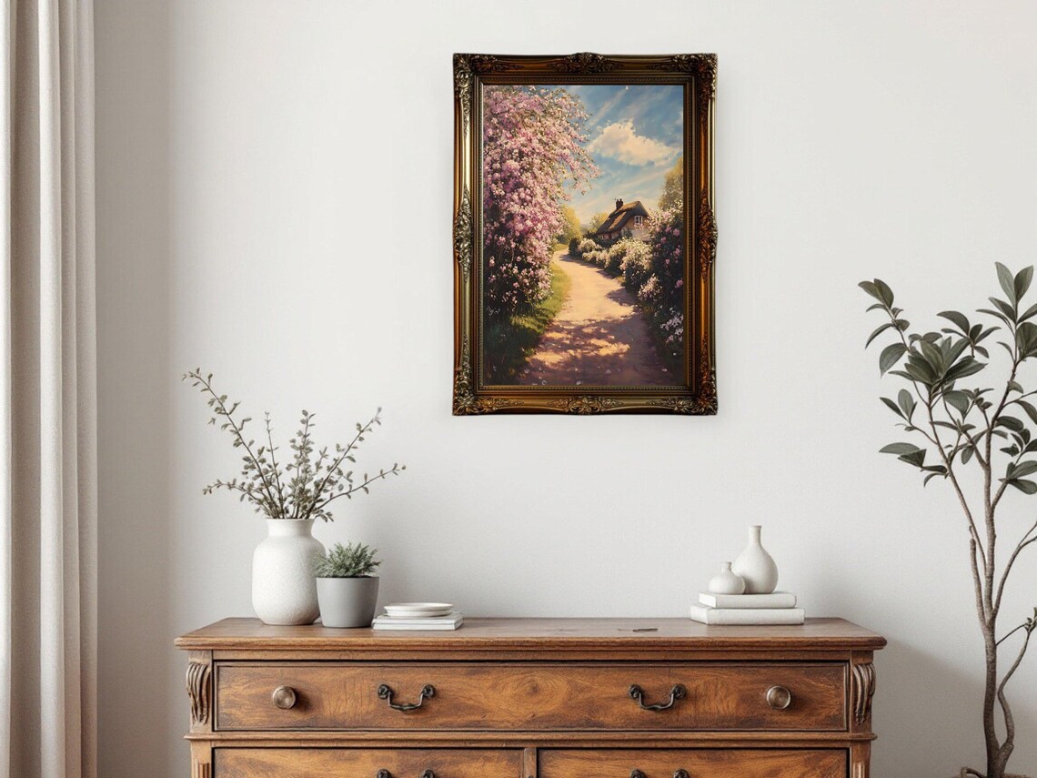Country Cottage Rustic House Painting, Spring Scene - Image 2