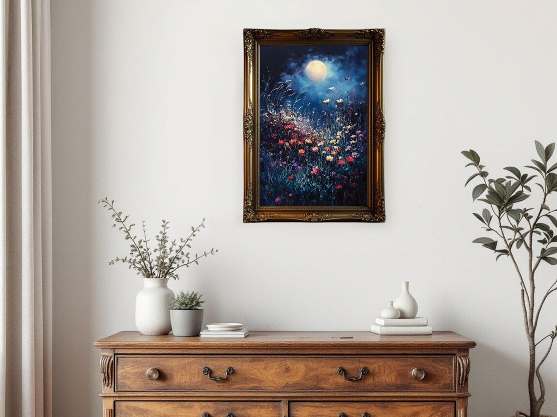 Moonlit Floral Landscape, Abstract Night Flowers - Image 3
