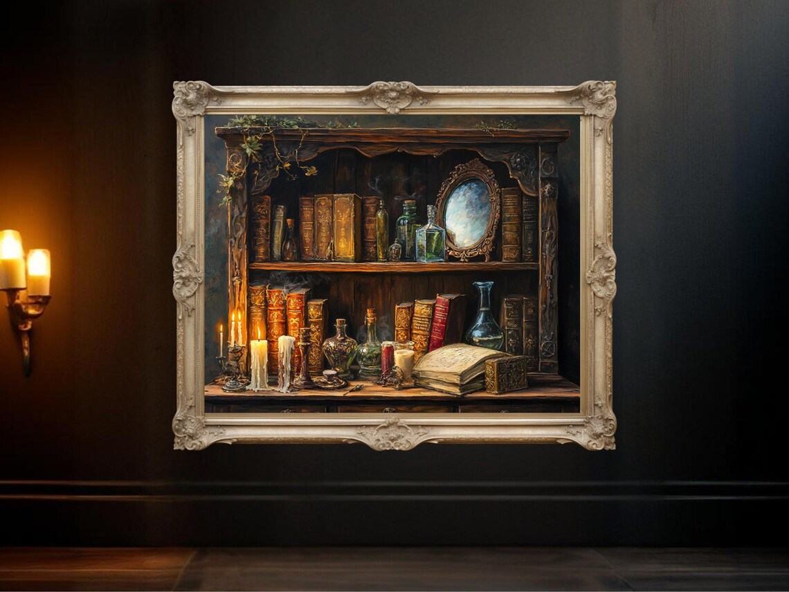 Vintage Bookshelf Antique Library Decor, Art Print