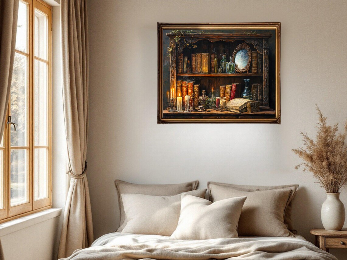 Vintage Bookshelf Antique Library Decor, Art Print - Image 2