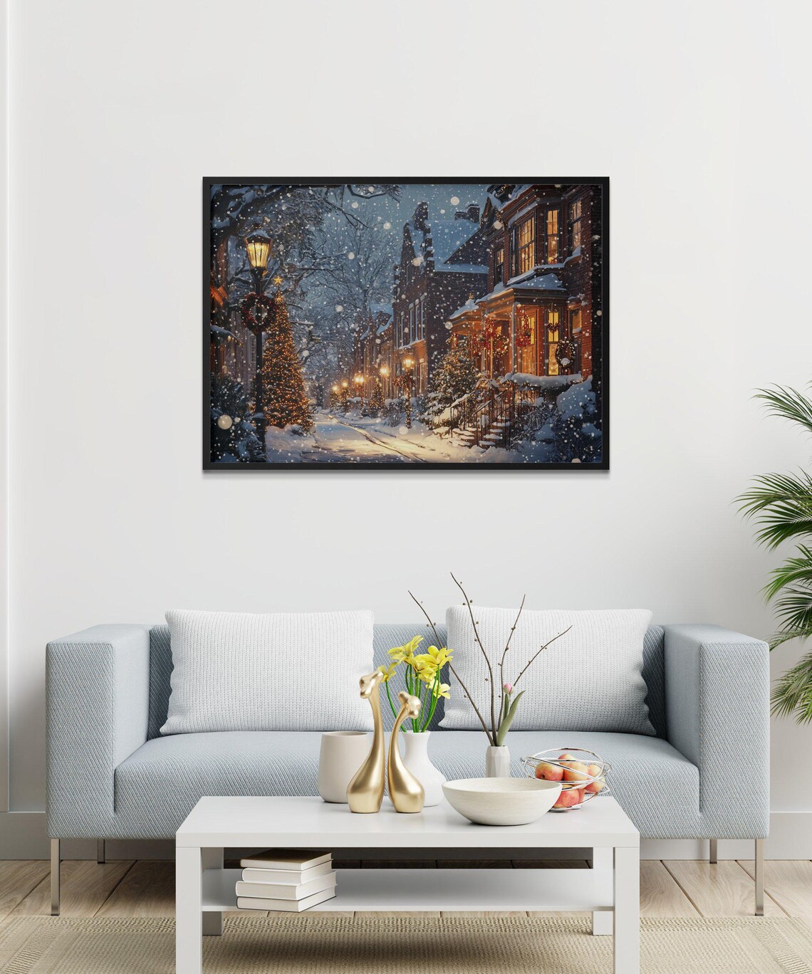 Christmas Night Street Scene, Festive Winter Village - Image 3