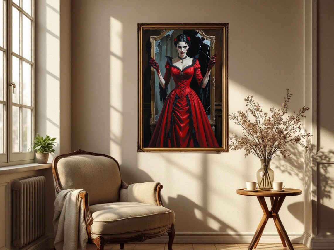 Gothic Vampire Lady In Red Dress, Vintage Horror - Image 2