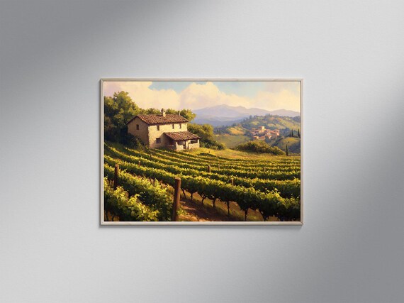 Tuscan Vineyard Art Print, Rustic Countryside Landscape