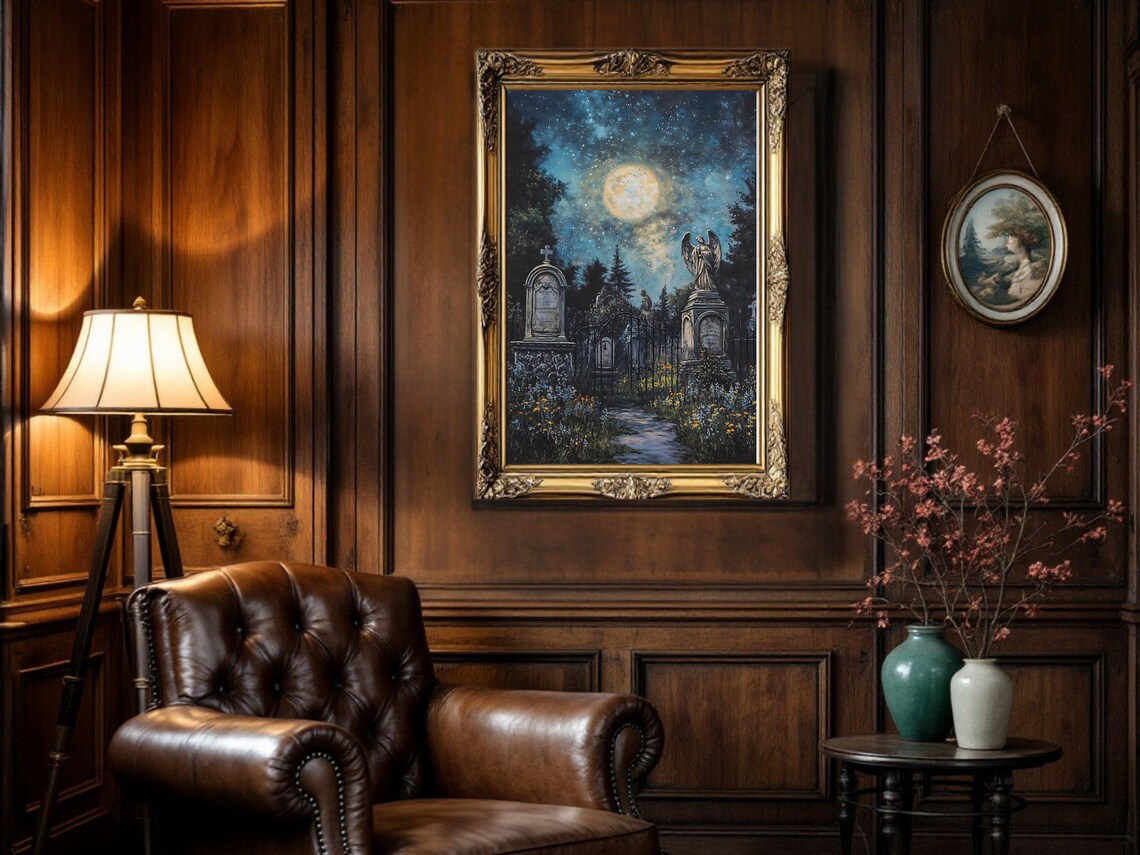 Mystical Graveyard At Night, Gothic Landscape Poster - Image 3
