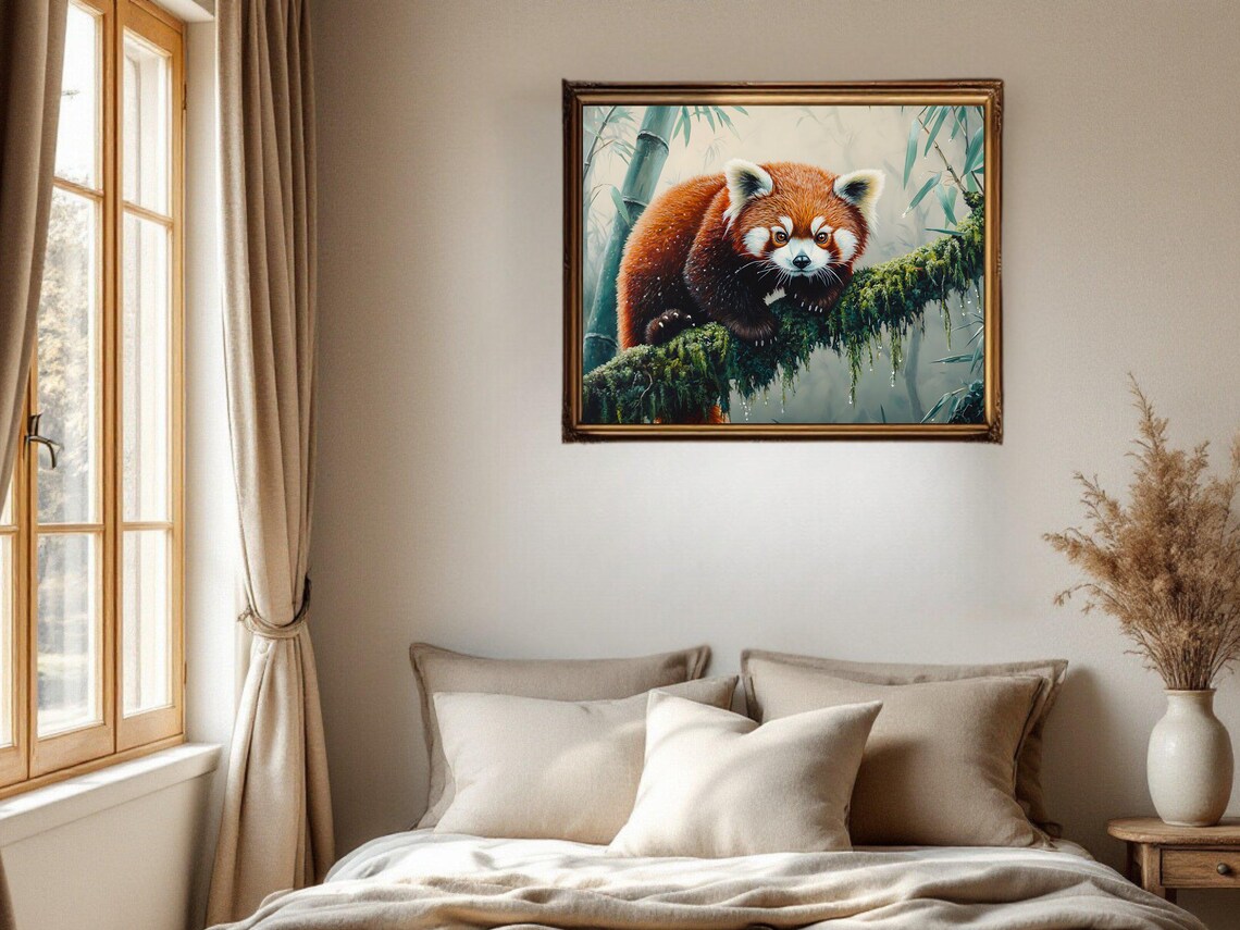 Red Panda on Mossy Branch, Nature Wildlife Poster - Image 2