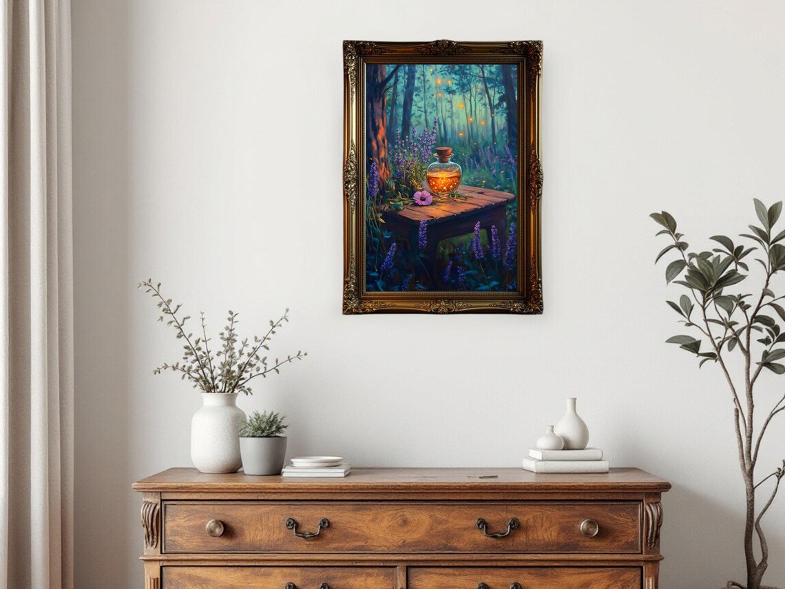 Magical Forest Scene, Vintage Oil Painting - Image 3
