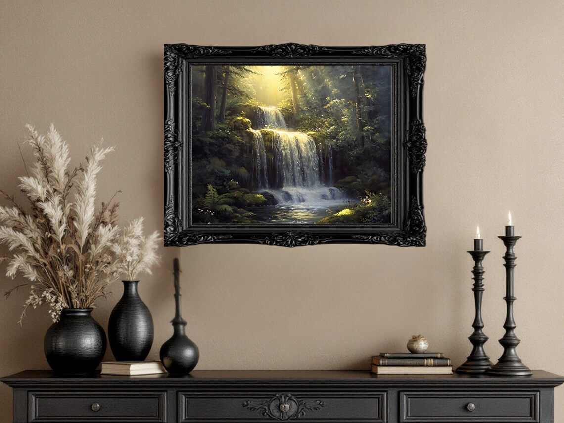 Forest Waterfall, Serene Landscape Art Print - Image 2