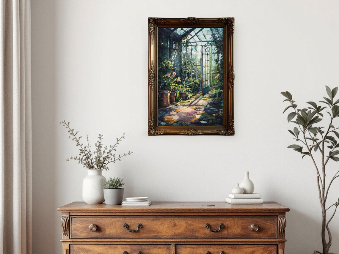 Dark Academia Vintage Greenhouse Botanical Garden Art Print - Image 3