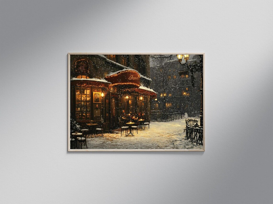 Vintage Parisian Cafe Winter Scene, French Bistro