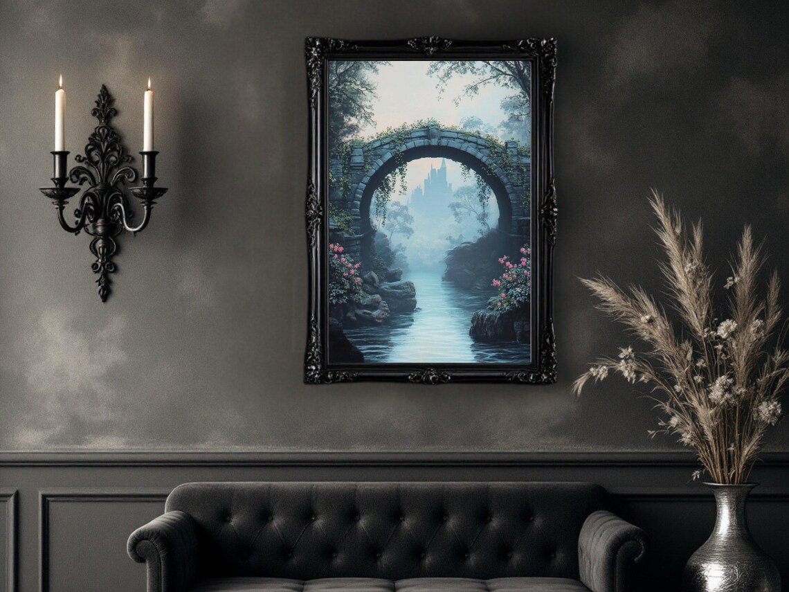 Magical Castle Landscape, Fairy Tale Bridge Over River - Image 2