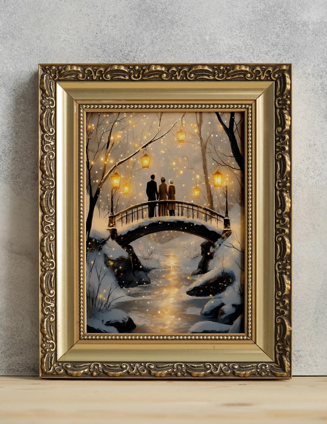 Romantic Winter Bridge, Snowy Scene Decor