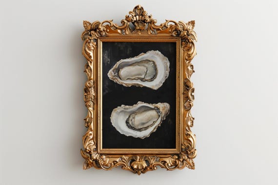 Oyster Oil Painting Art Print, French Kitchen Still Life