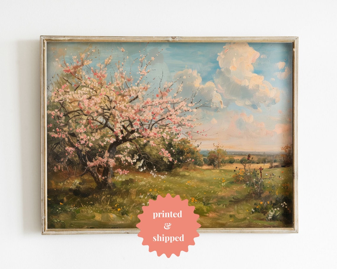 Cherry Blossom Vintage Style Art Print, Spring Decor