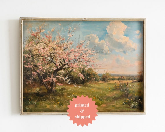 Cherry Blossom Vintage Style Art Print, Spring Decor
