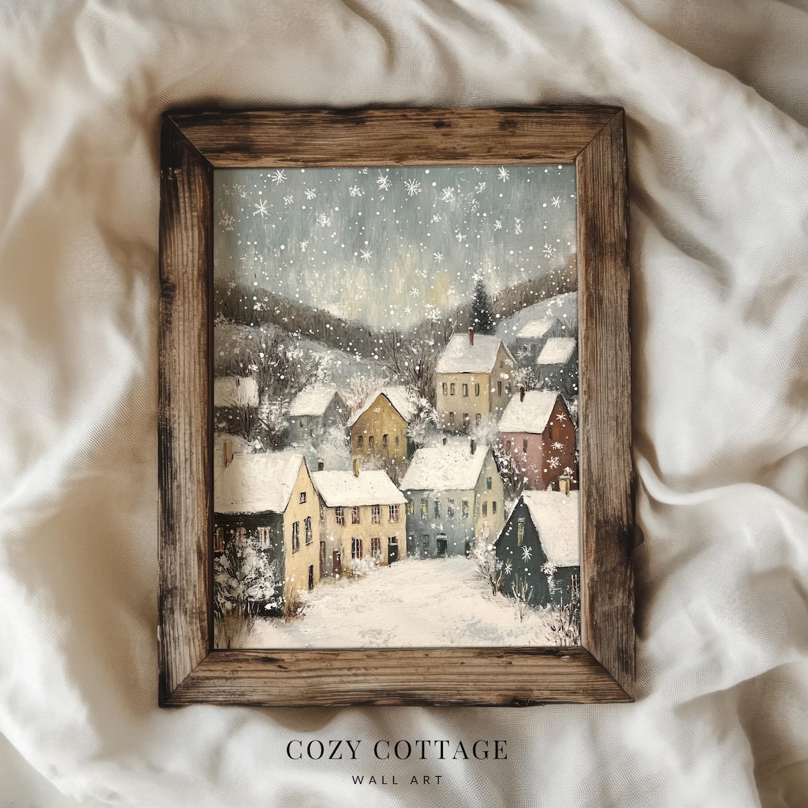 Christmas Village Winter Painting, Vintage Holiday Decor