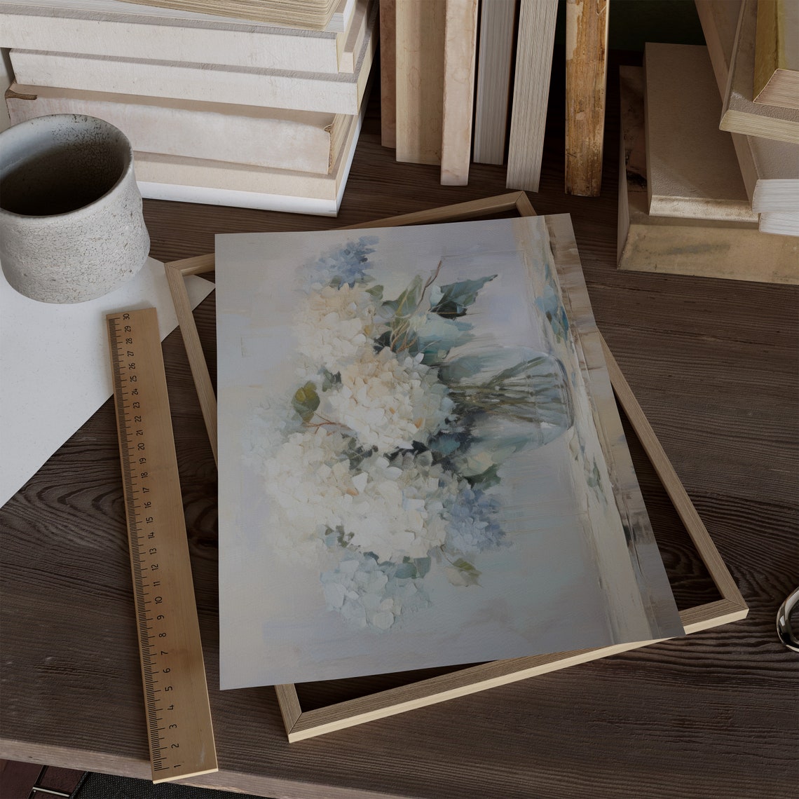 Vintage Hydrangea Still Life, Cottage Decor Art Print - Image 2