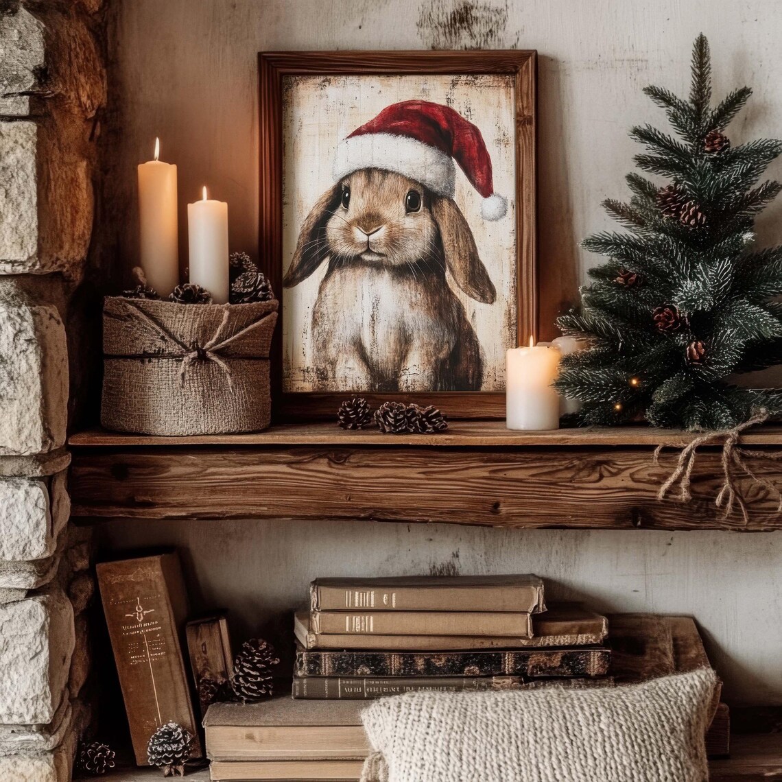 Christmas Bunny Vintage Style, Cozy Cottage Decor - Image 2